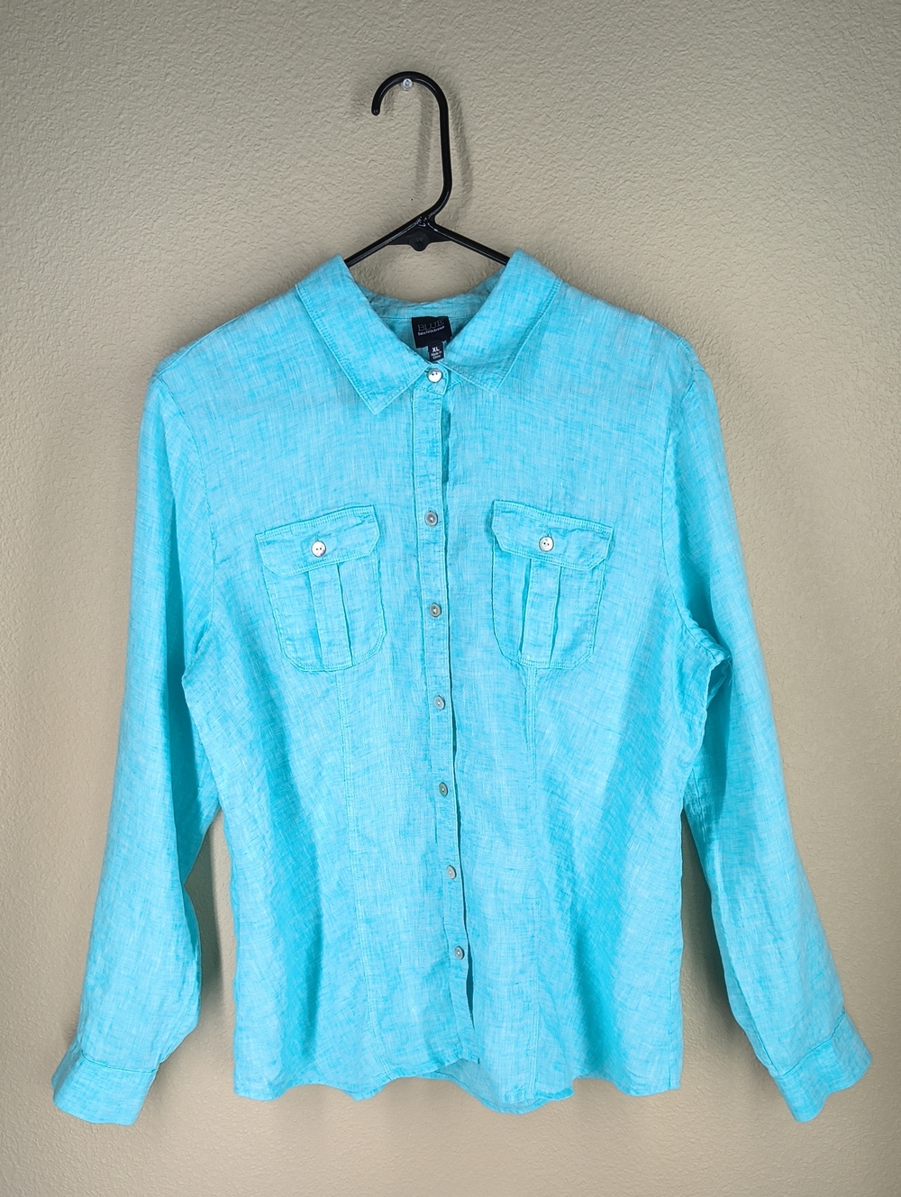 Saks Fifth Avenue Aqua Linen Button-Down Shirt Size XL